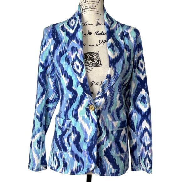 Lilly Pulitzer Jackets & Blazers - Lilly Pulitzer Ikat Print Blazer Blue Jacket with Pockets Womens Size XS